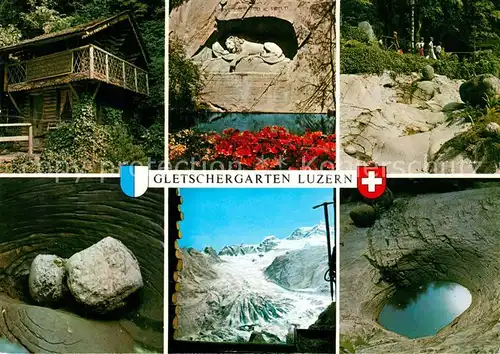 AK / Ansichtskarte Gletscher Gletschergarten Luzern Schwyzerhuesli Loewendenkmal Findlinge  Kat. Berge