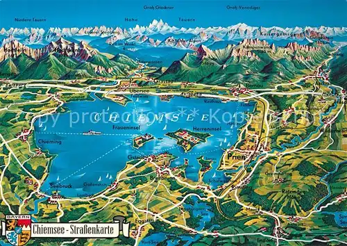 AK / Ansichtskarte Panoramakarte Strassenkarte Chiemsee  Kat. Besonderheiten