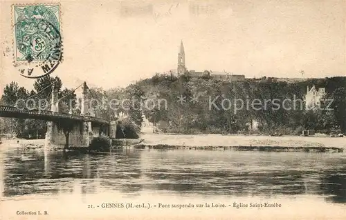 AK / Ansichtskarte Gennes Maine et Loire Pont suspendu sur la Loire Eglise Saint Eusebe Kat. Gennes
