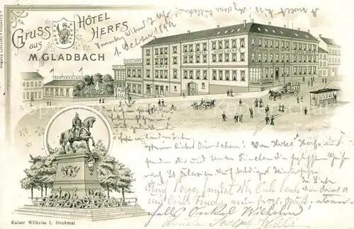 AK / Ansichtskarte Moenchengladbach Hotel Herfs Kaiser Wilhelm Denkmal Kat. Moenchengladbach