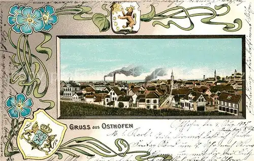 AK / Ansichtskarte Osthofen Rheinhessen Panorama Wappen  Kat. Osthofen