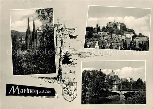 AK / Ansichtskarte Marburg Lahn Elisabethenkirche Altstadt mit Schloss Lahnbruecke Universitaet Kat. Marburg