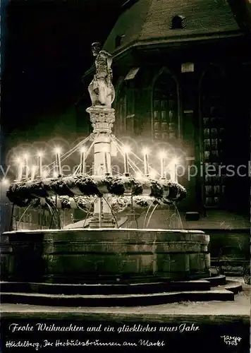 AK / Ansichtskarte Heidelberg Neckar Weihnachtskarte Beleuchteter Herkulesbrunnen am Markt Nachtaufnahme Kat. Heidelberg