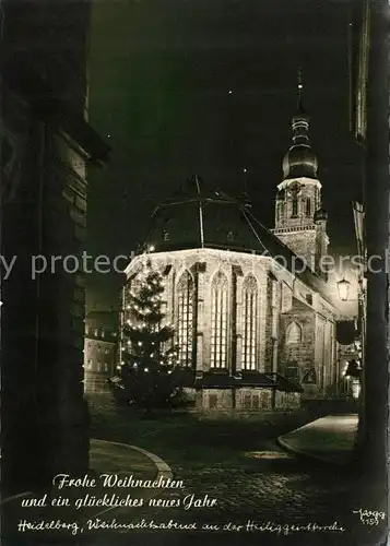 AK / Ansichtskarte Heidelberg Neckar Weihnachtskarte Weihnachtsabend an der Heiliggeistkirche Christbaum Nachtaufnahme Handabzug Kat. Heidelberg