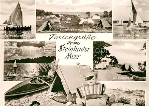 AK / Ansichtskarte Steinhuder Meer Auswandererboot Camping Weisser Berg Segeln Abendstimmung Badestrand Kat. Wunstorf