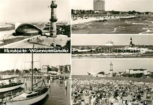 AK / Ansichtskarte Warnemuende Ostseebad Gaststaette Teepott Leuchtturm Yachthafen Hotel Neptun Faehrschiff Warnemuende Mole Strand Kat. Rostock