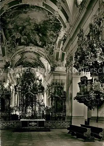 AK / Ansichtskarte Amorbach Abteikirche Blick auf Kanzel Gitter und Chor Fresken Kat. Amorbach