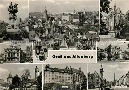 AK / Ansichtskarte Altenburg Thueringen Skatbrunnen Stadtpanorama Blick vom Nikolaiturm Schlosskirche Bahnhof Theater Schloss Markt Rathaus Kat. Altenburg