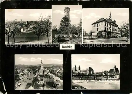 AK / Ansichtskarte Rochlitz Sachsen Blick zum Schloss Aussichtsturm Rochlitzer Berg Landwirtschaftsschule Stadtpanorama Mulde Kat. Rochlitz