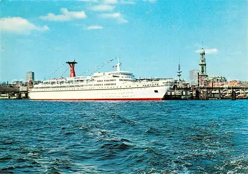 AK / Ansichtskarte Schiffe Ships Navires TS Hamburg Hafen Michaeliskirche Fernsehturm