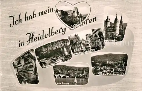 AK / Ansichtskarte Heidelberg Neckar Schloss Brueckentor Grosses Fass Alte Bruecke Philosophenweg Herz Kat. Heidelberg