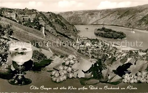 AK / Ansichtskarte Bacharach Rhein Panorama Trinkspruch Weinglas Weintrauben Kat. Bacharach