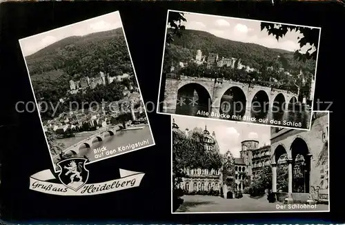 AK / Ansichtskarte Heidelberg Neckar Panorama Blick auf den Koenigstuhl Alte Bruecke Schloss Schlosshof Kat. Heidelberg