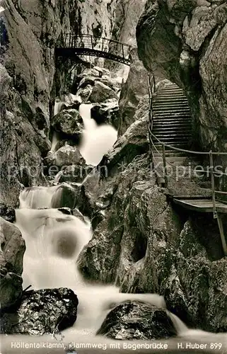 AK / Ansichtskarte Hoellentalklamm Klammweg mit Bogenbruecke Wasserfall Huber Karte Nr 899 Kat. Garmisch Partenkirchen