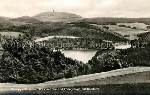 AK / Ansichtskarte Fuerwiggetalsperre Landschaftspanorama Blick auf See Ebbegebirge mit Kolbturm Kat. Schalksmuehle