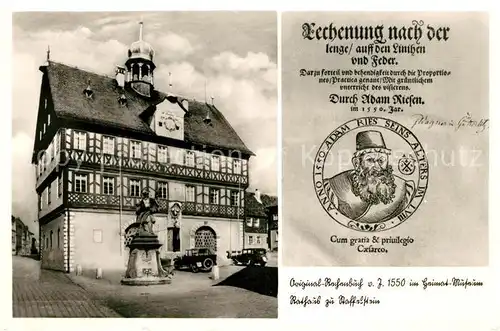 AK / Ansichtskarte Staffelstein Rathaus Denkmal Titelblatt des Original Rechenbuches von Adam Riese Kat. Bad Staffelstein