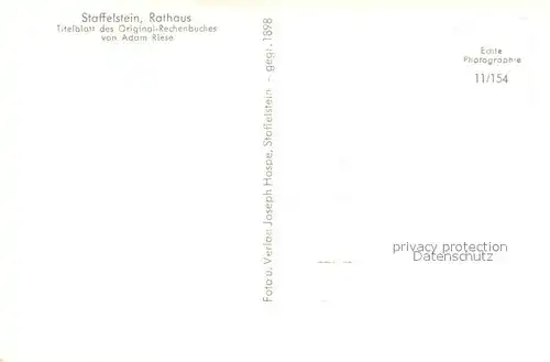 AK / Ansichtskarte Staffelstein Rathaus Denkmal Titelblatt des Original Rechenbuches von Adam Riese Kat. Bad Staffelstein