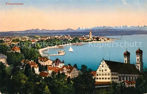 AK / Ansichtskarte Friedrichshafen Bodensee Panorama Hafen Kirche Alpen Kat. Friedrichshafen