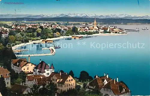AK / Ansichtskarte Friedrichshafen Bodensee Panorama Alpenkette Hafen Kat. Friedrichshafen