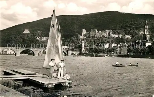 AK / Ansichtskarte Heidelberg Neckar Bootsanleger Segelboot Neckarbruecke Blick zum Schloss Kat. Heidelberg