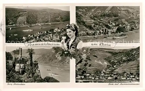 AK / Ansichtskarte Assmannshausen Burg Rheinstein Weinprinzessin Fliegeraufnahme