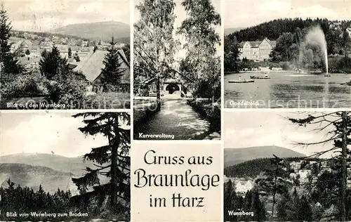 AK / Ansichtskarte Braunlage Blick auf den Wurmberg Kurverwaltung Gondelteich Brockenblick Kat. Braunlage Harz