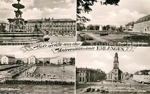 AK / Ansichtskarte Erlangen Schloss Kuenstlerbrunnen Ohmbrunnen Schwimmbad Hugenottenplatz Kirche Universitaetsstadt Kat. Erlangen