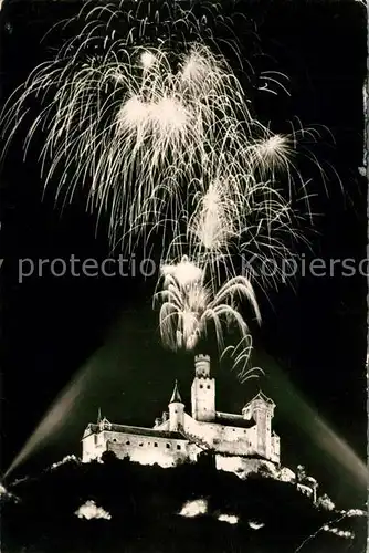 AK / Ansichtskarte Braubach Rhein Feuerwerk ueber der Marksburg Kat. Braubach