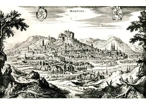 AK / Ansichtskarte Marburg Lahn Stich von Matthaeus Merian Kuenstlerkarte Kat. Marburg