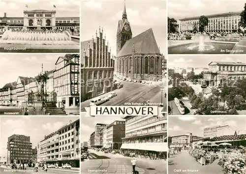 AK / Ansichtskarte Hannover Bahnhof Rathaus Kirche Georgsplatz Opernhaus Cafe Kroepcke Georgstrasse Anzeiger Hochhaus Holzmarkt Kat. Hannover