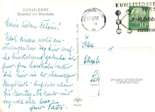 AK / Ansichtskarte Duesseldorf Ehrenhof mit Rheinhalle Fontaene Kat. Duesseldorf