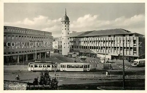 AK / Ansichtskarte Strassenbahn Darmstadt Weisser Turm Kaufhof  Kat. Strassenbahn