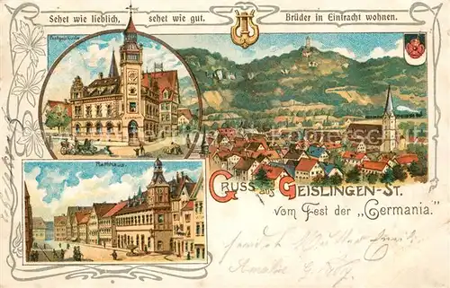 AK / Ansichtskarte Geislingen Steige Rathaus Postgebaeude Panorama Fest Germania Kat. Geislingen an der Steige