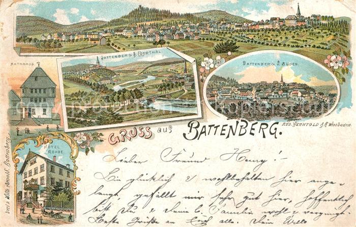AK / Ansichtskarte Battenberg Eder Panorama Hotel Rohde Rathaus Kat