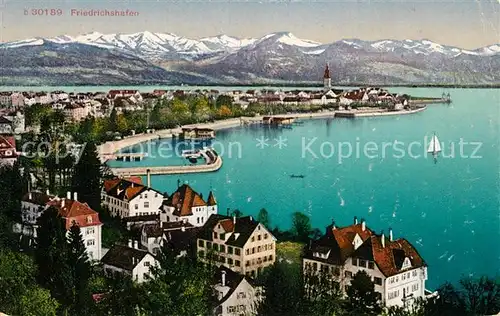 AK / Ansichtskarte Friedrichshafen Bodensee Panorama mit Alpen Kat. Friedrichshafen