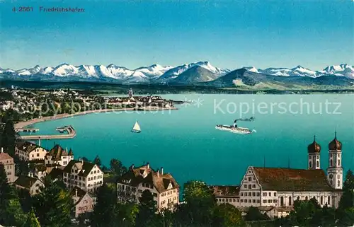 AK / Ansichtskarte Friedrichshafen Bodensee Panorama mit Alpenkette Kat. Friedrichshafen