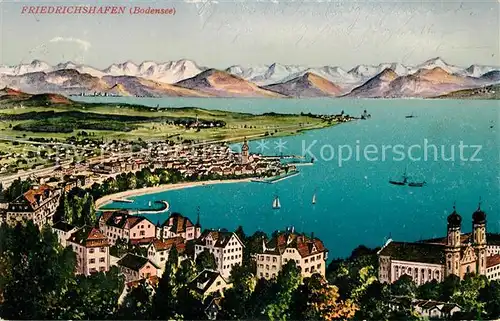 AK / Ansichtskarte Friedrichshafen Bodensee Panorama mit Alpenkette Kat. Friedrichshafen