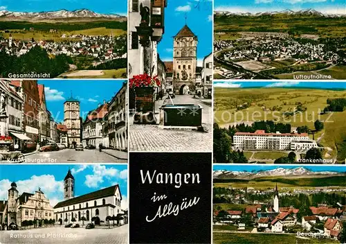 AK / Ansichtskarte Wangen Allgaeu Fliegeraufnahme Rathaus Krankenhaus Pfarrkirche Kat. Wangen im Allgaeu