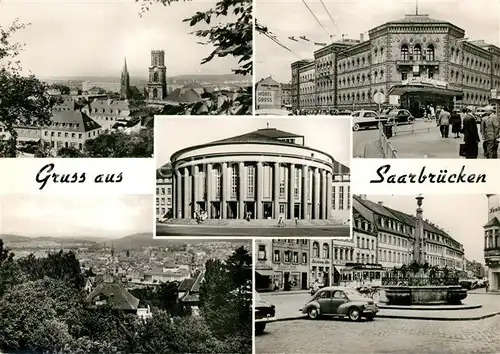 AK / Ansichtskarte Saarbruecken Stadtpanorama Theater Innenstadt Brunnen Kat. Saarbruecken