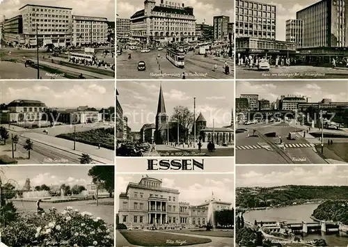 AK / Ansichtskarte Essen Ruhr Hauptpost Bahnhofsvorplatz Strassenbahn Handelshof Allianzhaus Freiheit Muenster Saalbau Grugapark Villa Huegel Baldeneysee Stauwehr Kat. Essen