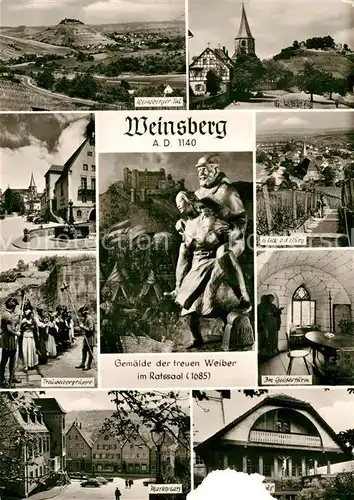 AK / Ansichtskarte Weinsberg Weinberger Tal Kirche Brunnen Gemaelde der treuen Weiber Ratssaal Treuweibergruppe Geisterturm Marktplatz Kat. Weinsberg