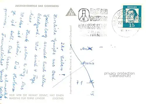 AK / Ansichtskarte Bad Godesberg Jugendherberge Gedicht Goethe Kat. Bonn