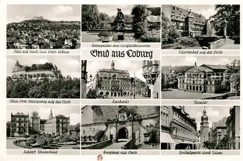 AK / Ansichtskarte Coburg Stadtpanorama mit Veste Rosengarten Sintflutbrunnen Fuerstenhof Rathaus Theater Schloss Ehrenburg Spitalgasse Turm Kat. Coburg