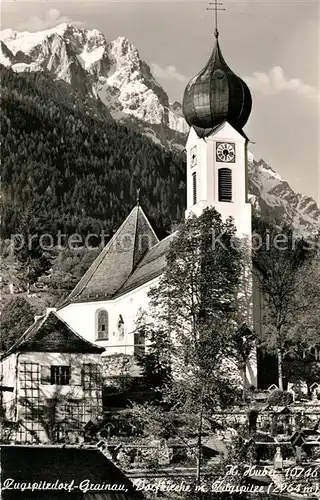AK / Ansichtskarte Grainau Dorfkirche mit Zugspitze Wettersteingebirge Huber Karte Nr 10746 Kat. Grainau