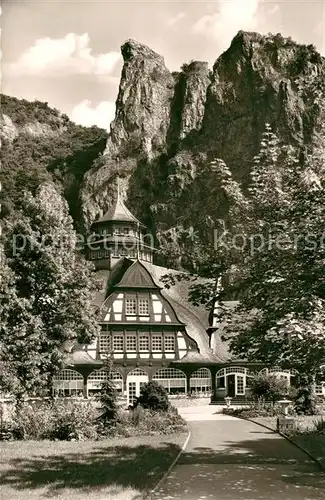 AK / Ansichtskarte Bad Muenster Stein Ebernburg Baederhaus mit Rheingrafenstein Felsen Kat. Bad Muenster am Stein Ebernburg