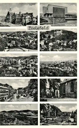 AK / Ansichtskarte Bielefeld Stadtansichten Rathaus Stadttheater Oetkerhalle Johannisberg Sparrenburg Jahnplatz Leinweberbrunnen Botanischer Garten Teutoburger Wald Kat. Bielefeld