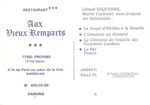 AK / Ansichtskarte Provins Restaurant Aux Vieux Remparts Kat. Provins