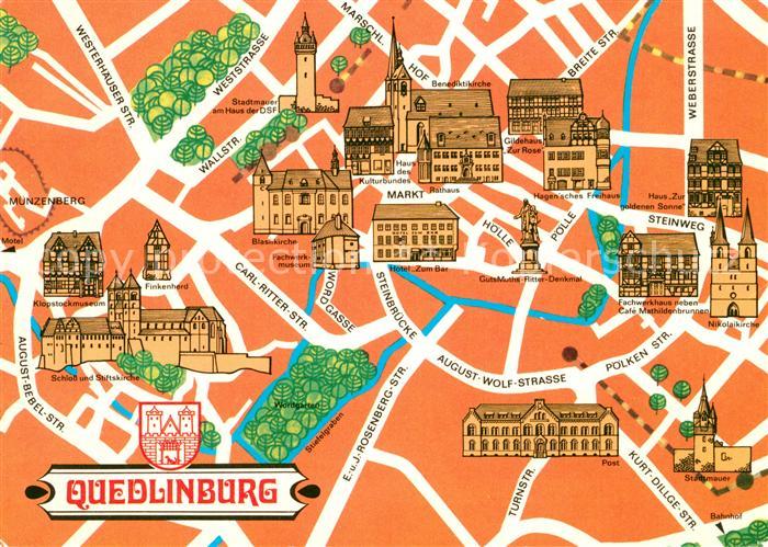 AK / Ansichtskarte Quedlinburg Stadtplan Illustration Kat. Quedlinburg