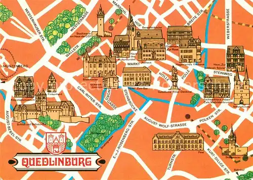 AK / Ansichtskarte Quedlinburg Stadtplan Illustration Kat. Quedlinburg
