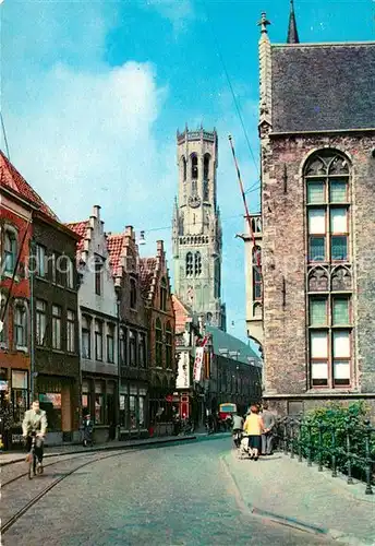 AK / Ansichtskarte Brugge De Wollestraat met Belfort Kat. 